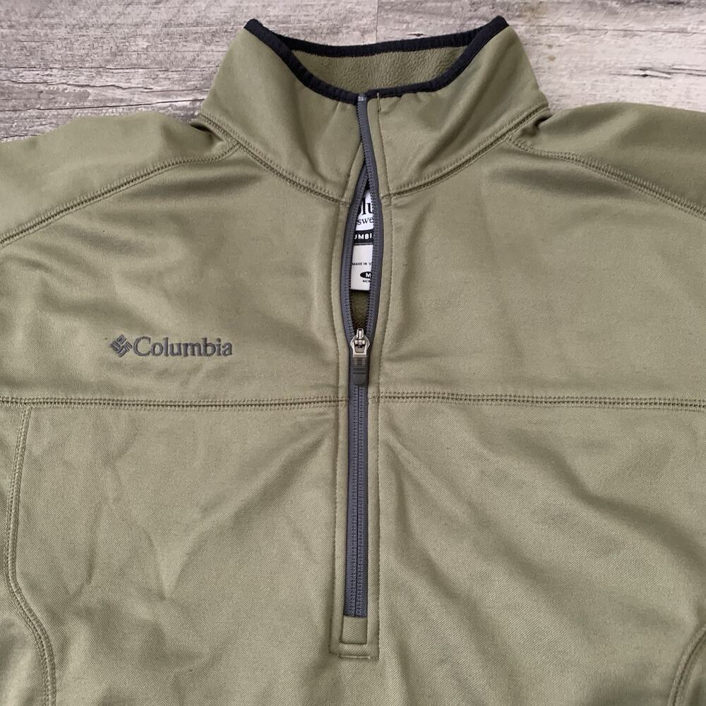 Columbia 1/4 Zip Pullover Mens Medium Green Fleece Lined Quarter Zip Activewear